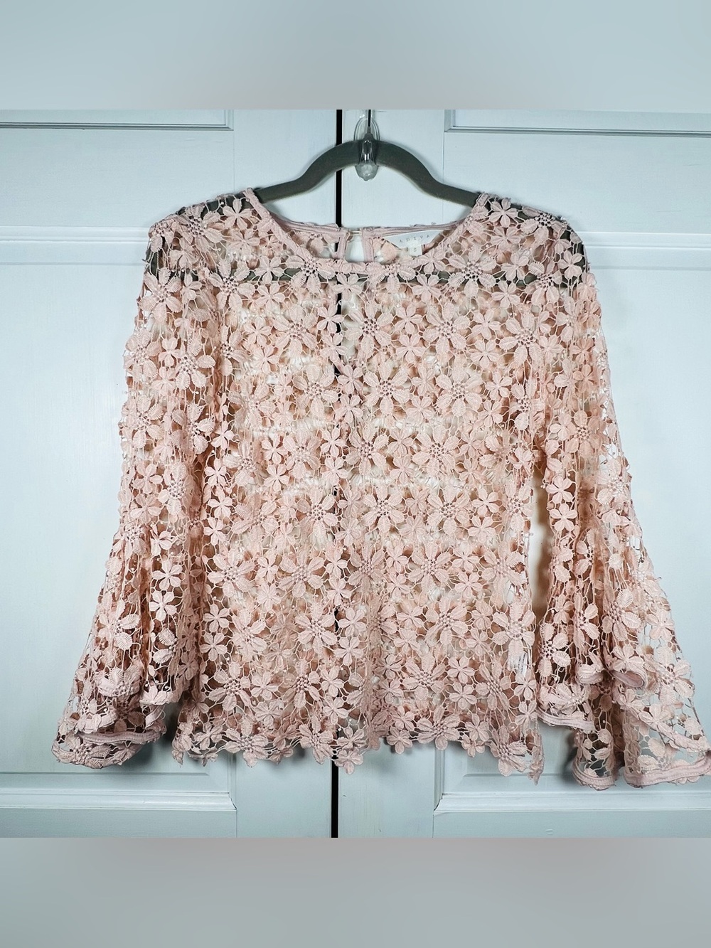 ADIVA Statement Piece Floral Lace Bell Sleeve Blouse Light Pink Size Small